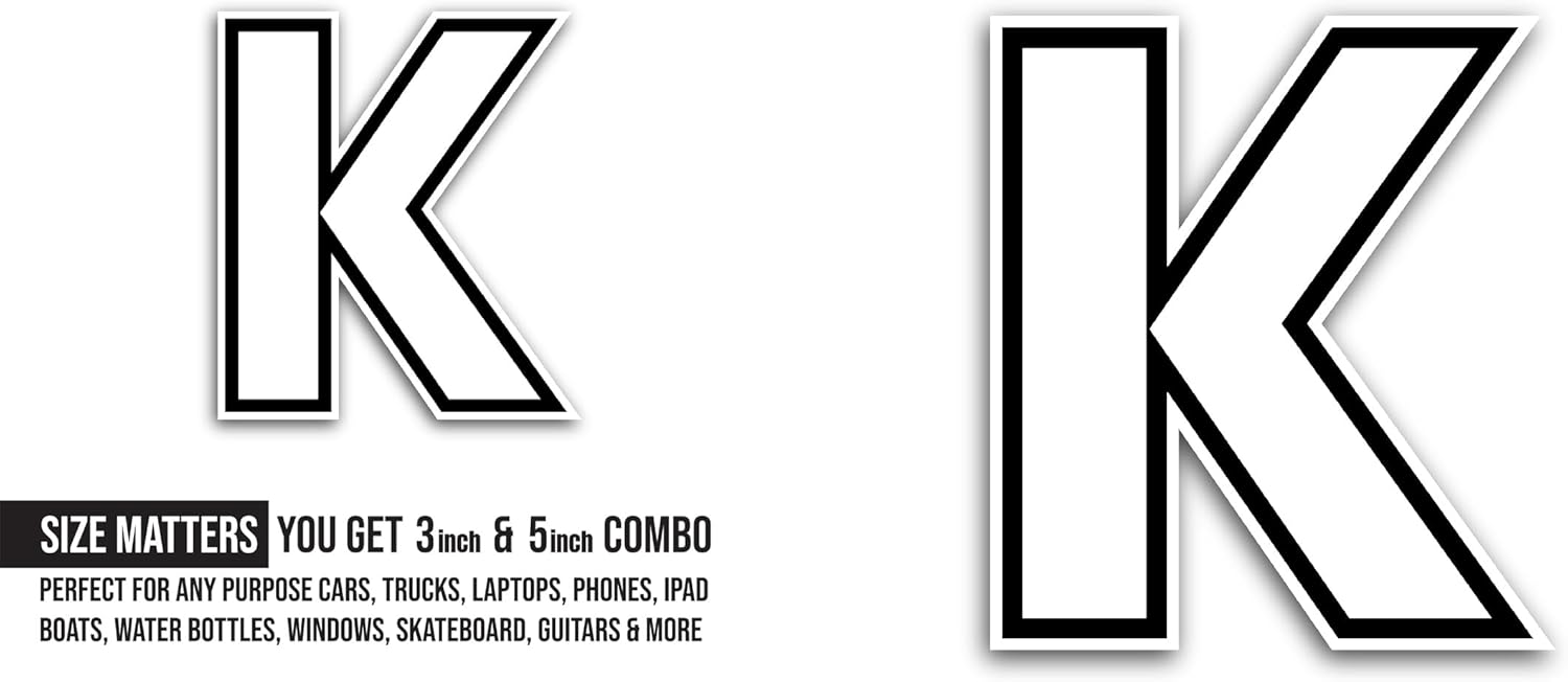 2 (Pieces) 3" and 5" Letter K Sticker, Waterproof Vinyl Decals for Many Purpose Like Cars, Trucks, Laptops, Phones, Windows and More