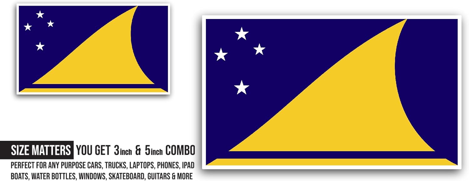 2 (Pieces) 3" and 5" Tokelau Flag Sticker, Waterproof Vinyl Decals for Many Purpose Like Cars, Trucks, Laptops, Phones, Windows and More