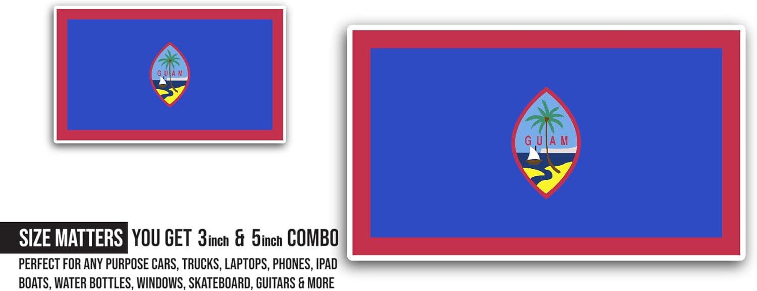 2 (Pieces) 3" and 5" Guam Flag Sticker, Waterproof Vinyl Decals for Many Purpose Like Cars, Trucks, Laptops, Phones, Windows and More