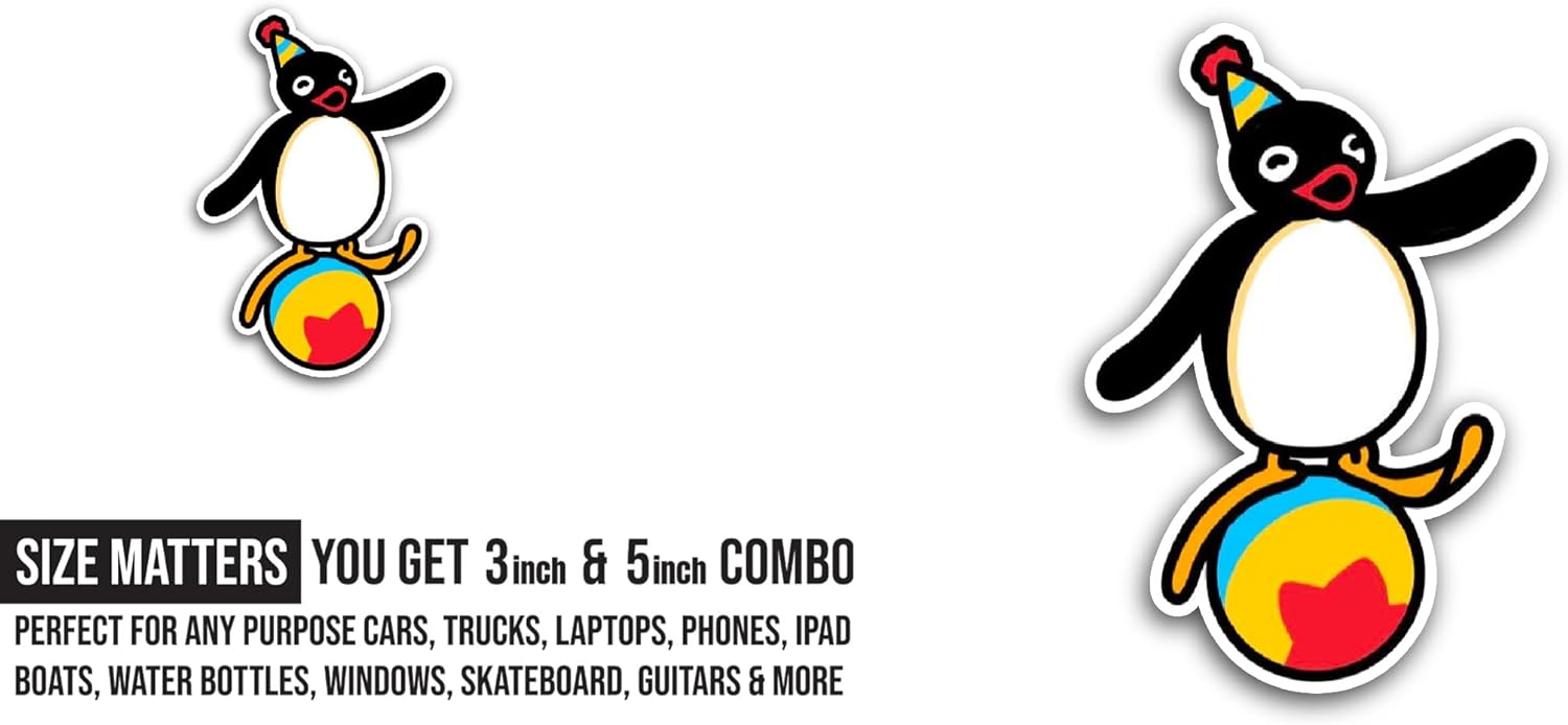2 (Pieces) 3" and 5" Penguin Playing Sticker, Waterproof Vinyl Decals for Many Purpose Like Cars, Trucks, Laptops, Phones, Windows and More