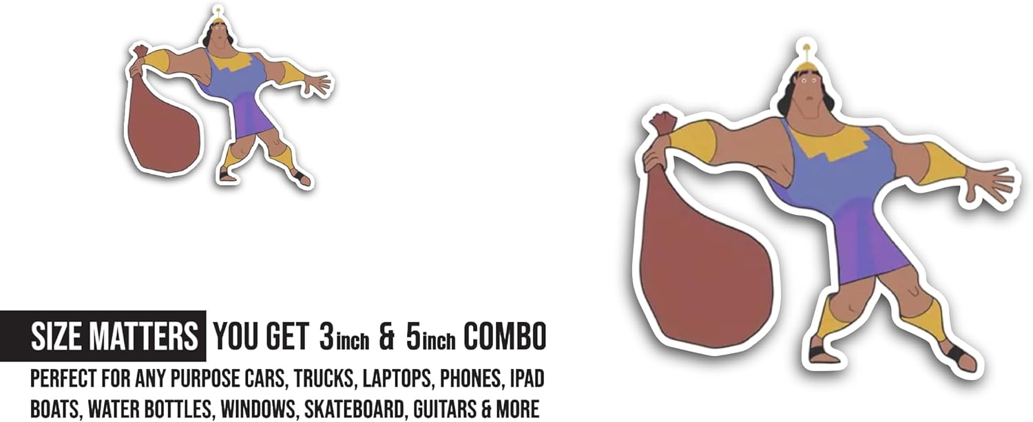 2 (Pieces) 3" and 5" Kronk Kuzc0 Sticker, Waterproof Vinyl Decals for Many Purpose Like Cars, Trucks, Laptops, Phones, Windows and More