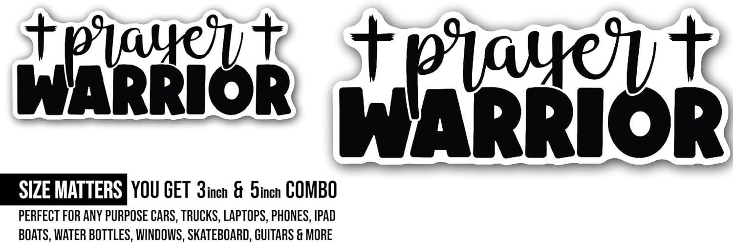 2 (Pieces) 3" and 5" Prayer Warrior Text Sticker, Waterproof Vinyl Decals for Many Purpose Like Cars, Trucks, Laptops, Phones, Windows and More