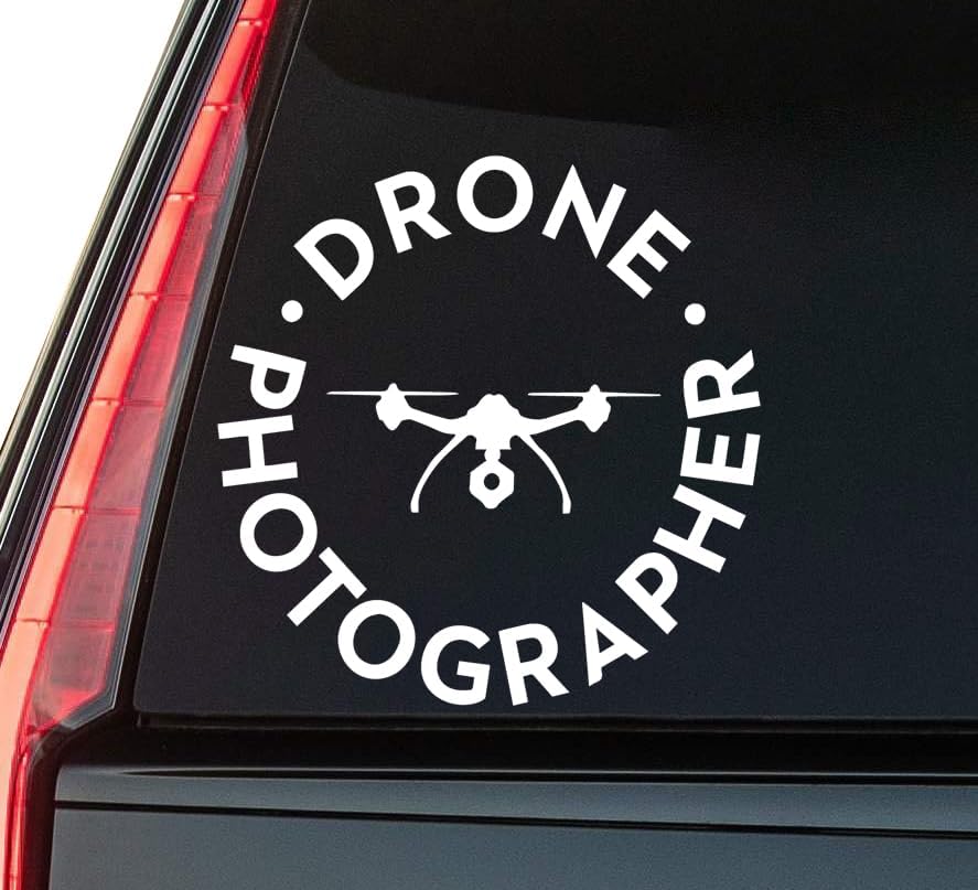 Drone Photographer Window Vinyl Decal Sticker 6" (White), Waterproof Vinyl Decals for Many Purpose Like Cars, Trucks, Laptops, Phones, Windows and More