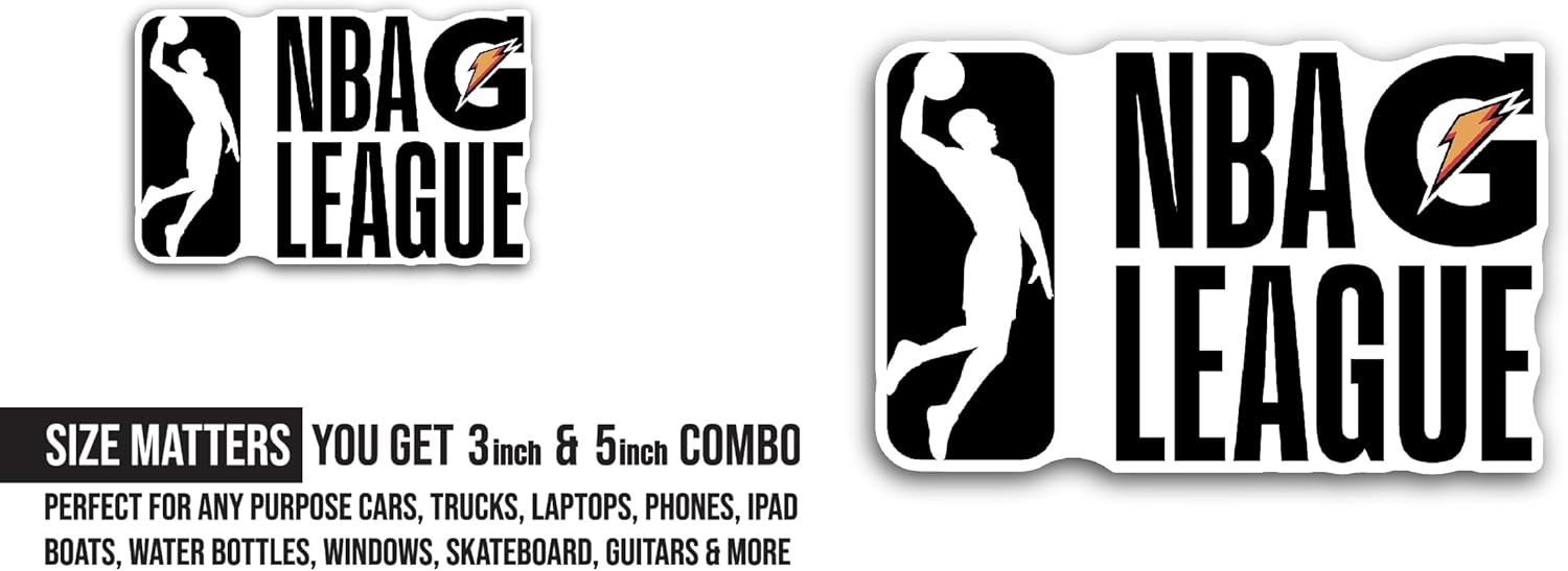 2 (Pieces) 3" and 5" NBA G League Sticker, Waterproof Vinyl Decals for Many Purpose Like Cars, Trucks, Laptops, Phones, Windows and More