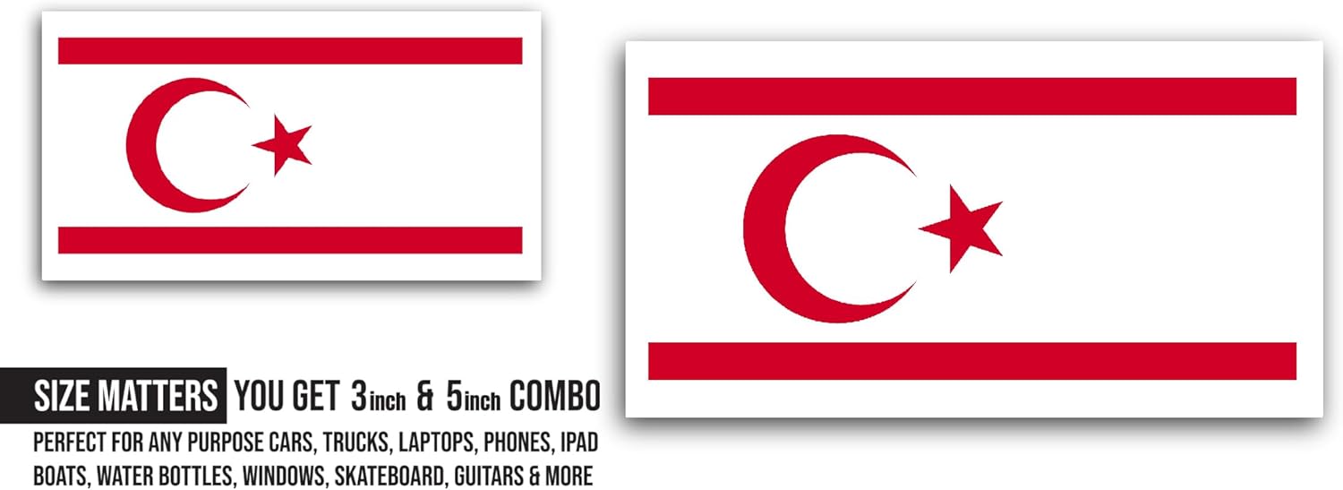 2 (Pieces) 3" and 5" Turkish Republic of Northern Cyprus Sticker, Waterproof Vinyl Decals for Many Purpose Like Cars, Trucks, Laptops, Phones, Windows and More