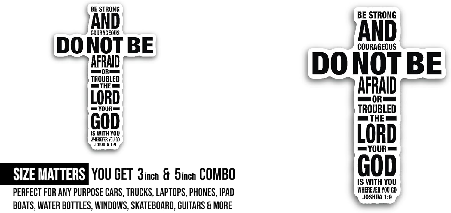 2 (Pieces) 3" and 5" Be Strong Text On Cross Sticker, Waterproof Vinyl Decals for Many Purpose Like Cars, Trucks, Laptops, Phones, Windows and More