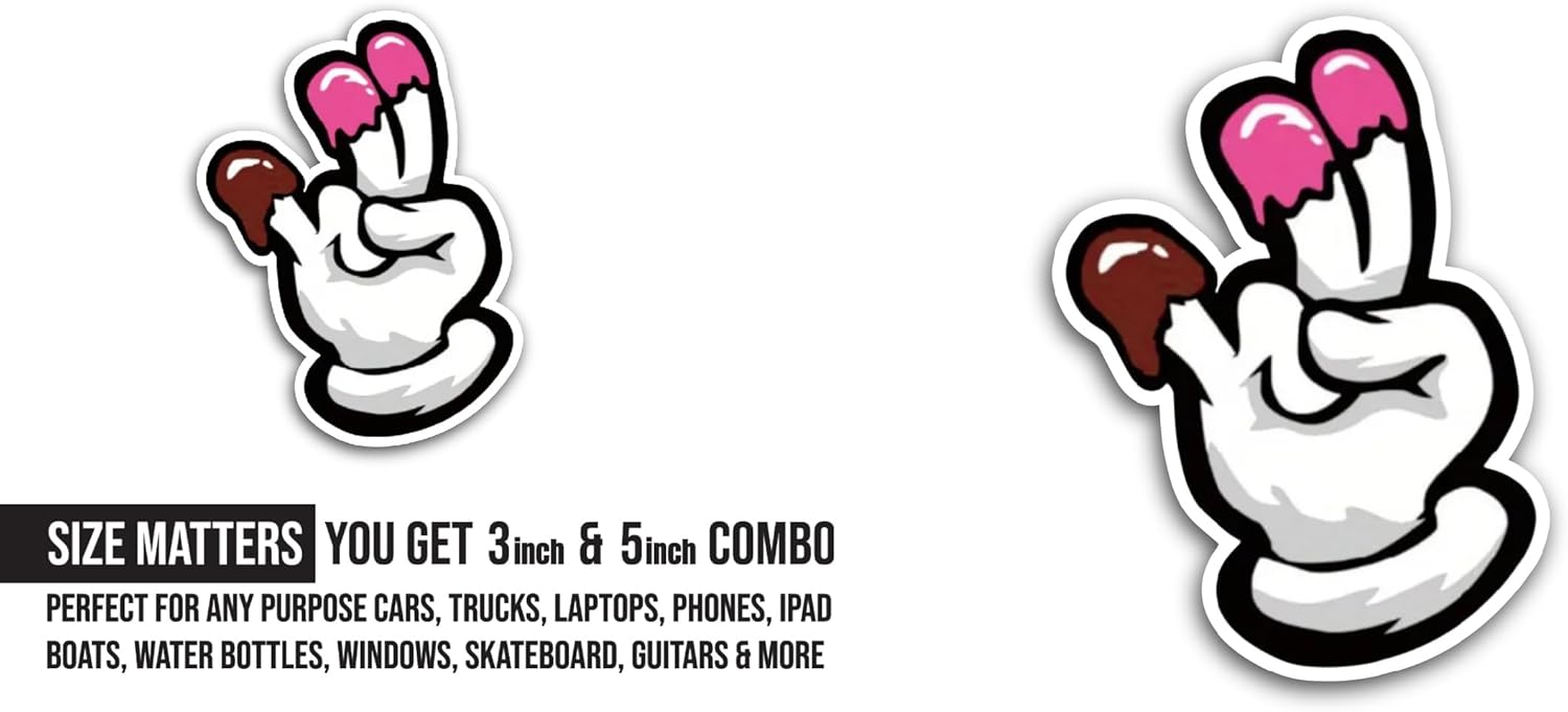 2 (Pieces) 3" and 5" Cartoon Hand Sticker, Waterproof Vinyl Decals for Many Purpose Like Cars, Trucks, Laptops, Phones, Windows and More