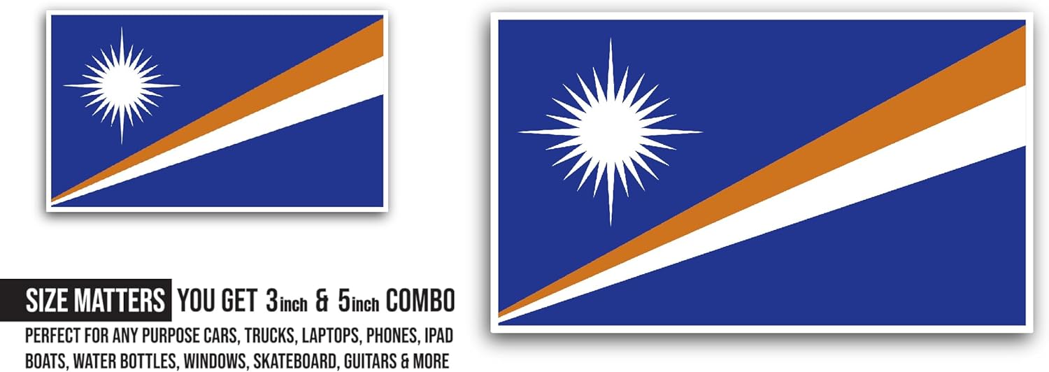 2 (Pieces) 3" and 5" Marshall Islands Flag Sticker, Waterproof Vinyl Decals for Many Purpose Like Cars, Trucks, Laptops, Phones, Windows and More