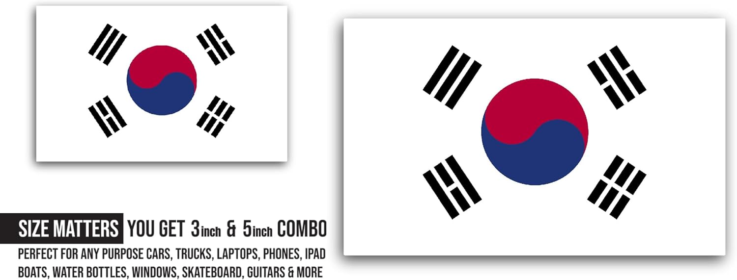 2 (Pieces) 3" and 5" Korea,South Flag Sticker, Waterproof Vinyl Decals for Many Purpose Like Cars, Trucks, Laptops, Phones, Windows and More