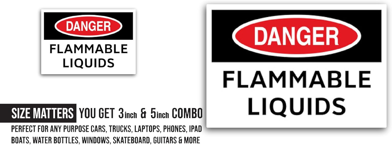 2 (Pieces) 3" and 5" Danger Flammable Liquid Sign Sticker, Waterproof Vinyl Decals for Many Purpose Like Cars, Trucks, Laptops, Phones, Windows and More