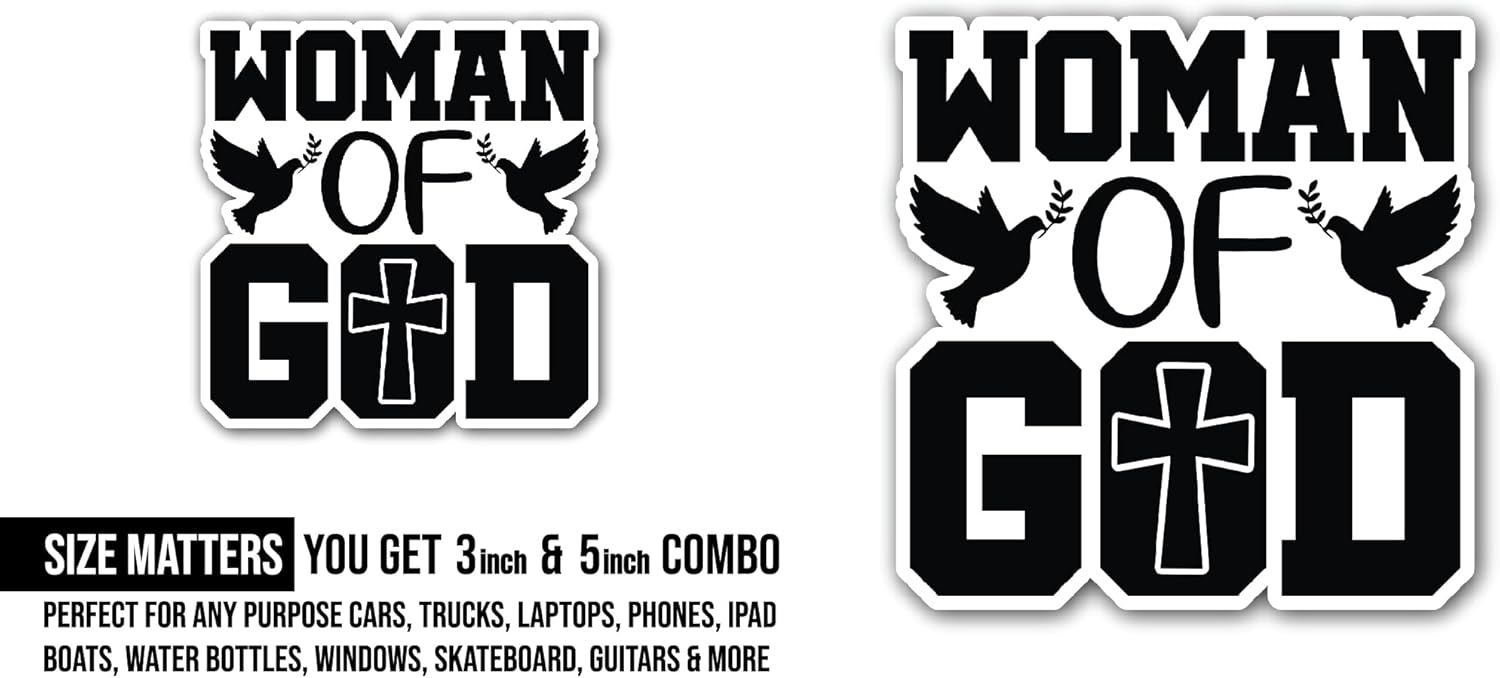 2 (Pieces) 3" and 5" Woman of God Sticker, Waterproof Vinyl Decals for Many Purpose Like Cars, Trucks, Laptops, Phones, Windows and More