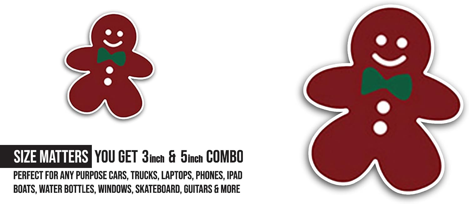 2 (Pieces) 3" and 5" Gingerbread Man Sticker, Waterproof Vinyl Decals for Many Purpose Like Cars, Trucks, Laptops, Phones, Windows and More