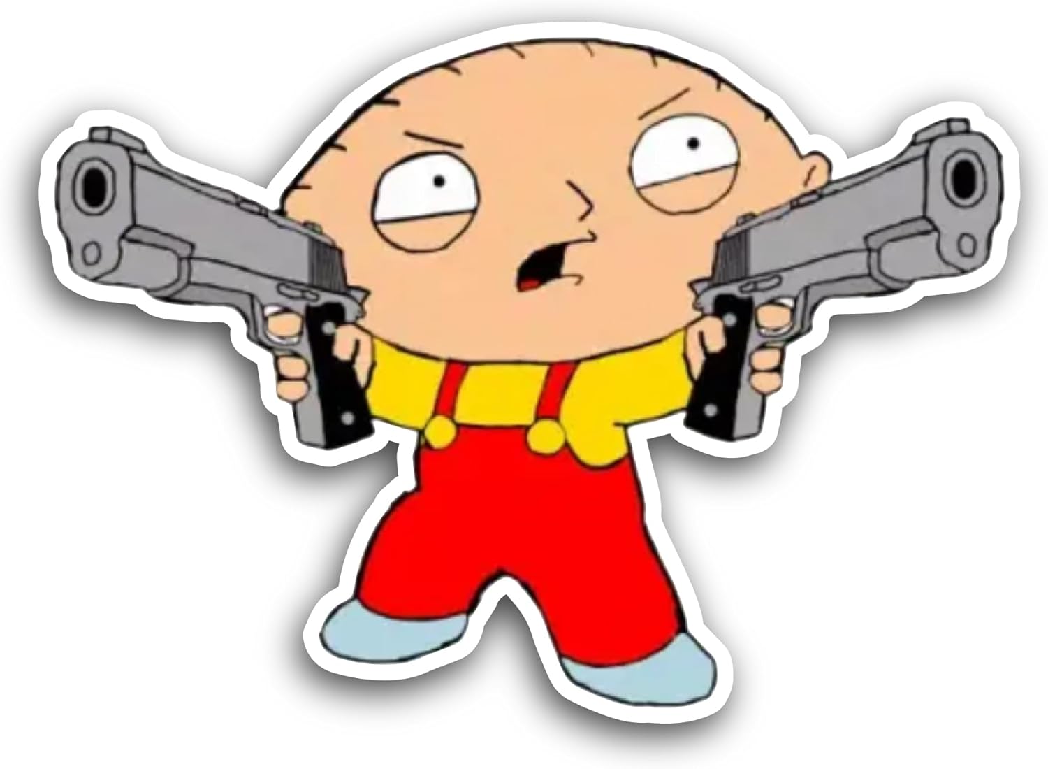 2 (Pieces) 3" and 5" Cartoon Character with Gun Sticker, Waterproof Vinyl Decals for Many Purpose Like Cars, Trucks, Laptops, Phones, Windows and More