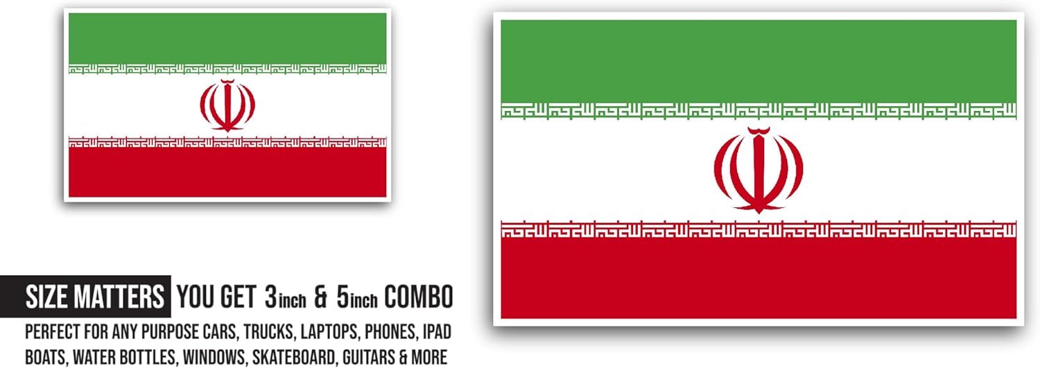 2 (Pieces) 3" and 5" Iran Flag Sticker, Waterproof Vinyl Decals for Many Purpose Like Cars, Trucks, Laptops, Phones, Windows and More