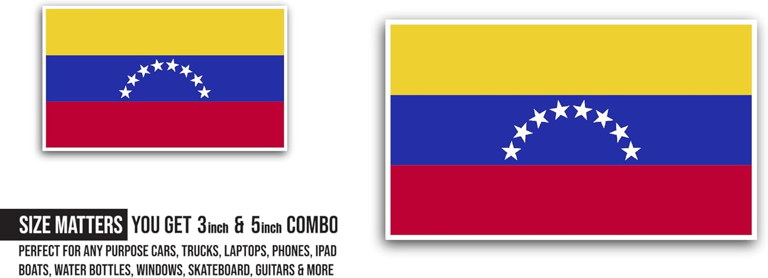 2 (Pieces) 3" and 5" Venezuela Flag Sticker, Waterproof Vinyl Decals for Many Purpose Like Cars, Trucks, Laptops, Phones, Windows and More
