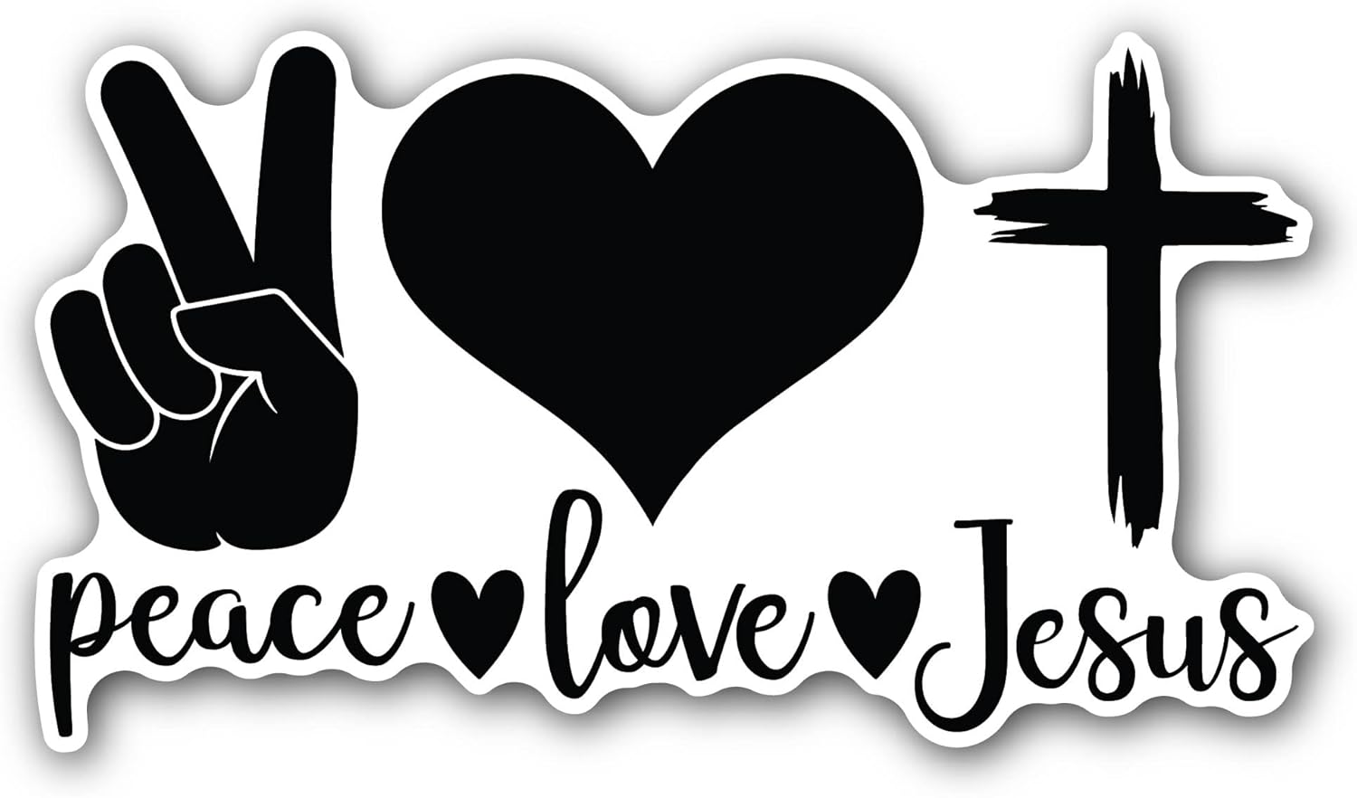 2 (Pieces) 3" and 5" Peace Love Jesus Black Text Sticker, Waterproof Vinyl Decals for Many Purpose Like Cars, Trucks, Laptops, Phones, Windows and More
