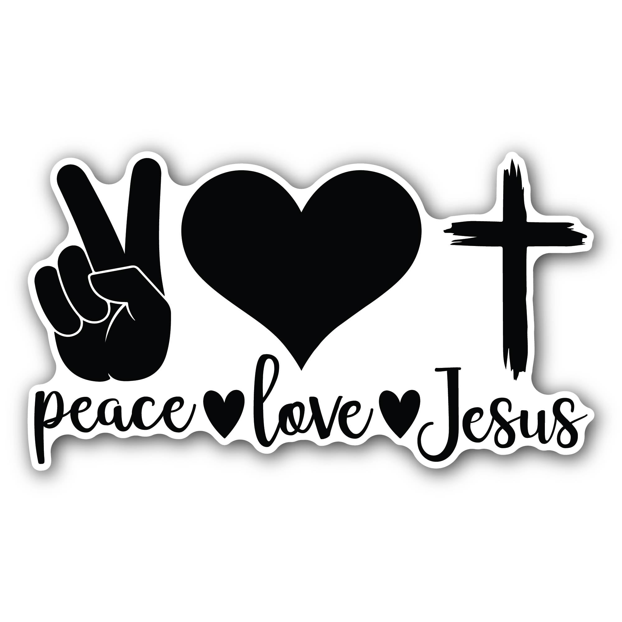 2 (Pieces) 3" and 5" Peace Love Jesus Black Text Sticker, Waterproof Vinyl Decals for Many Purpose L