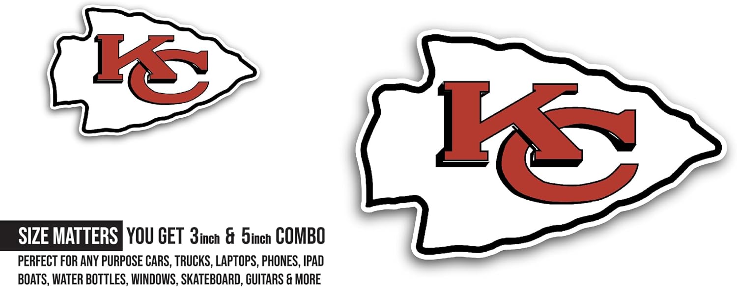 2 (Pieces) 3" and 5" Kansas C1ty Chiefs Decal Sticker, Waterproof Vinyl Decals for Many Purpose Like Cars, Trucks, Laptops, Phones, Windows and More