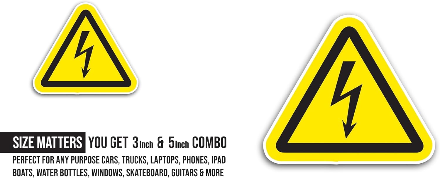 2 (Pieces) 3" and 5" Dangerous Current Sign Sticker, Waterproof Vinyl Decals for Many Purpose Like Cars, Trucks, Laptops, Phones, Windows and More