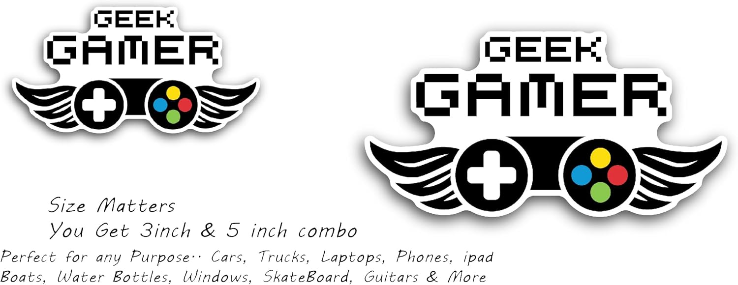 2 (Pieces) 3" and 5" Gaming Decal Sticker, Waterproof Vinyl Decals for Many Purpose Like Cars, Trucks, Laptops, Phones, Windows and More
