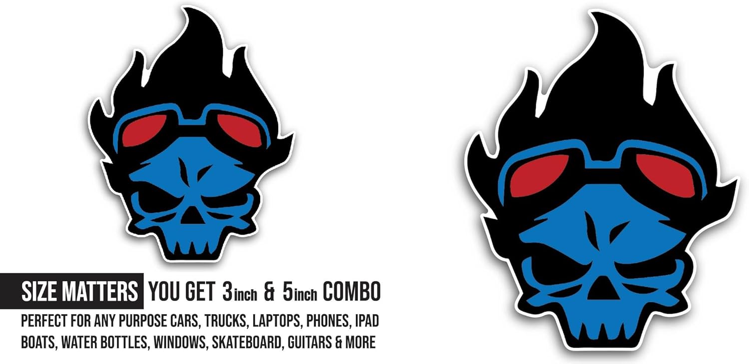 2 (Pieces) 3" and 5" Flaming Skull Sticker, Waterproof Vinyl Decals for Many Purpose Like Cars, Trucks, Laptops, Phones, Windows and More
