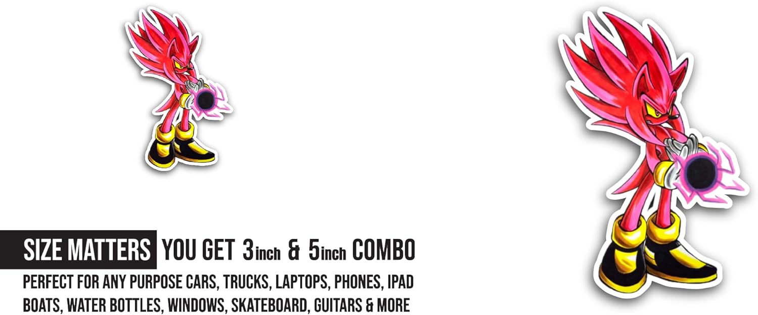 2 (Pieces) 3" and 5" Fire The Hedgehog Sticker, Waterproof Vinyl Decals for Many Purpose Like Cars, Trucks, Laptops, Phones, Windows and More