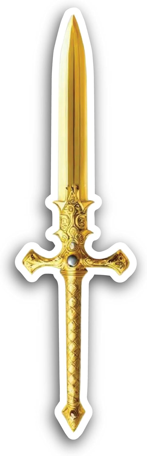 2 (Pieces) 3" and 5" Golden Sword Sticker, Waterproof Vinyl Decals for Many Purpose Like Cars, Trucks, Laptops, Phones, Windows and More