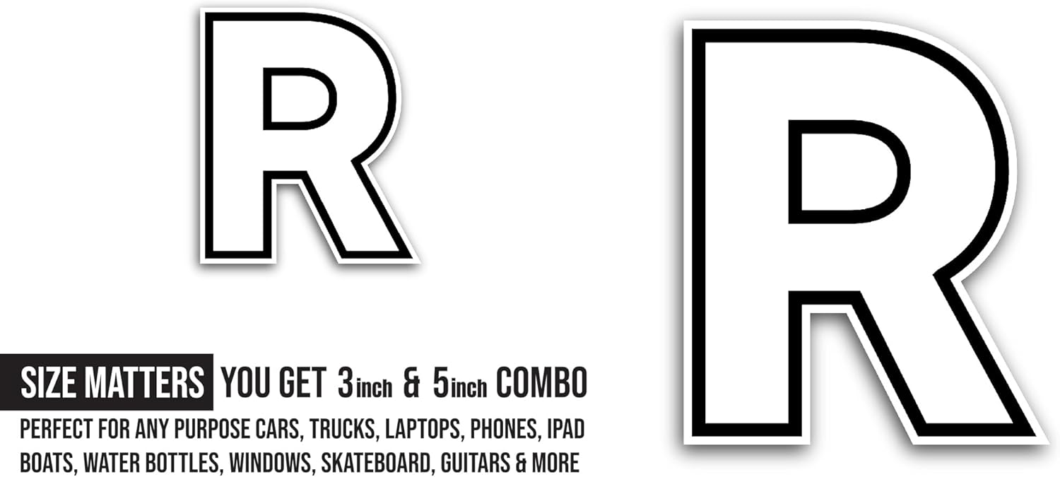 2 (Pieces) 3" and 5" Letter R Sticker, Waterproof Vinyl Decals for Many Purpose Like Cars, Trucks, Laptops, Phones, Windows and More