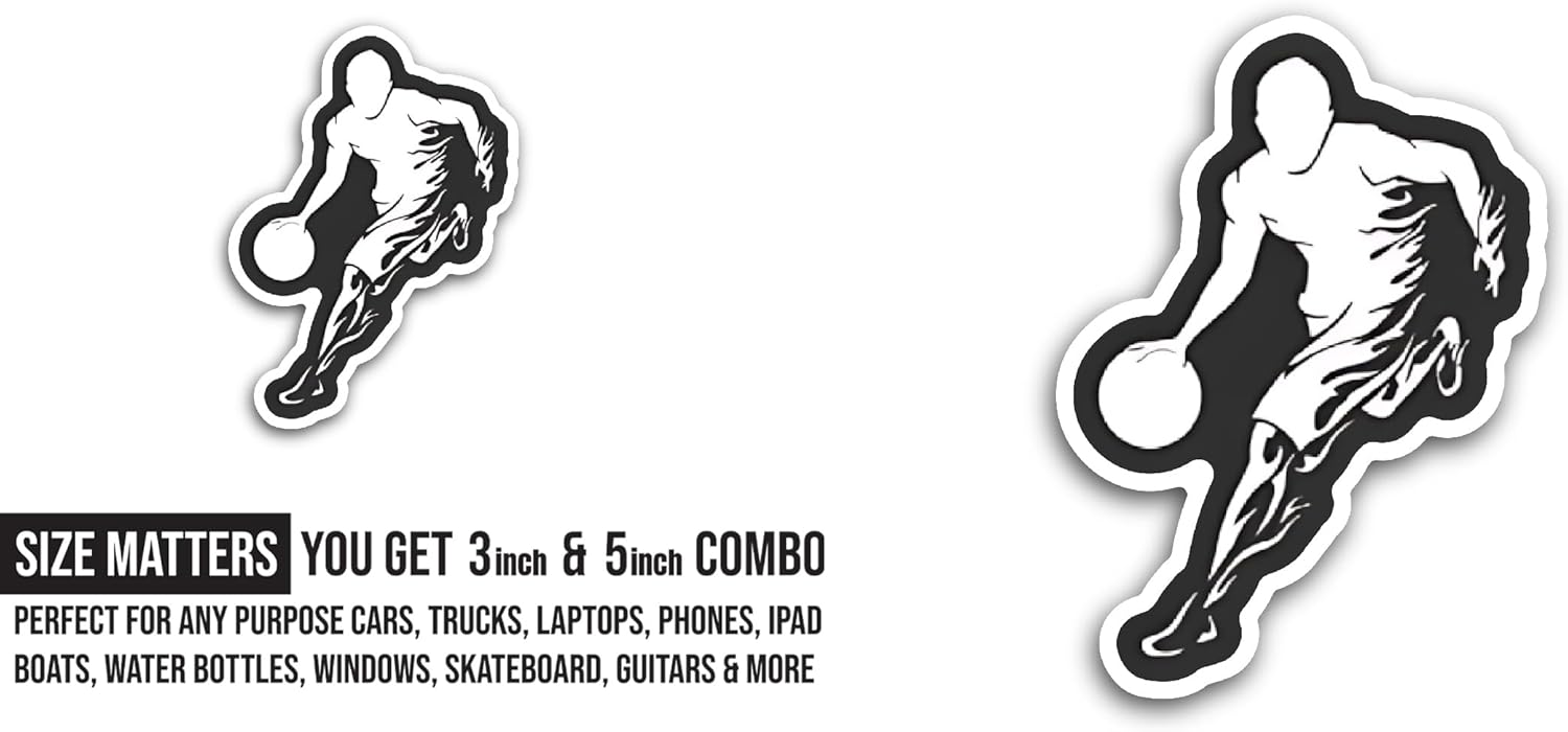 2 (Pieces) 3" and 5" Basketball Player Sticker, Waterproof Vinyl Decals for Many Purpose Like Cars, Trucks, Laptops, Phones, Windows and More
