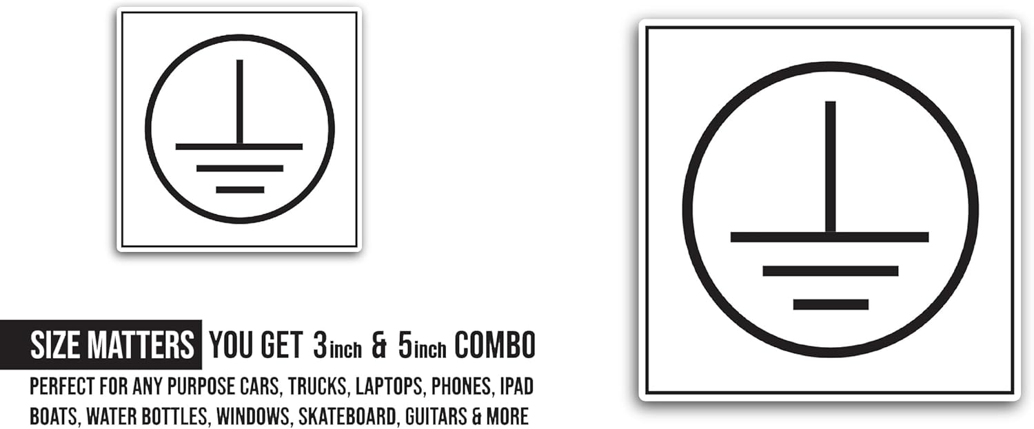 2 (Pieces) 3" and 5" Grounding Symbol Sticker, Waterproof Vinyl Decals for Many Purpose Like Cars, Trucks, Laptops, Phones, Windows and More