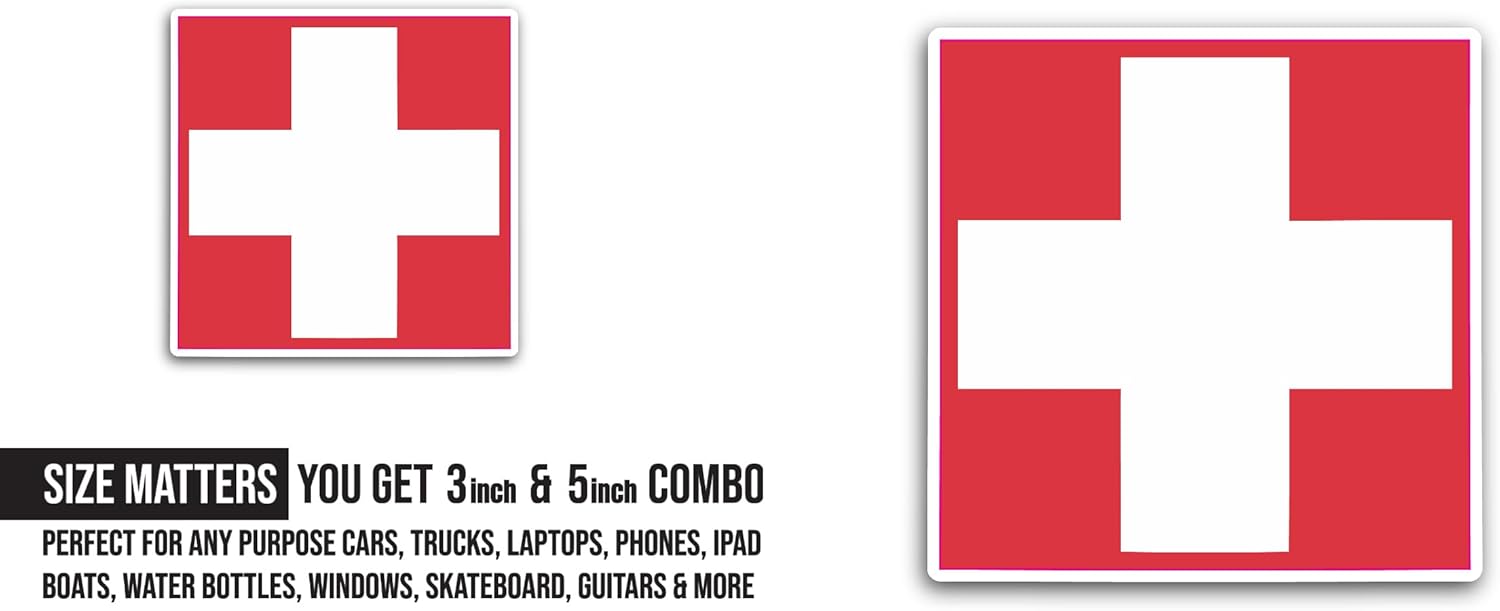 2 (Pieces) 3" and 5" Switzerl@nd Flag Sticker, Waterproof Vinyl Decals for Many Purpose Like Cars, Trucks, Laptops, Phones, Windows and More