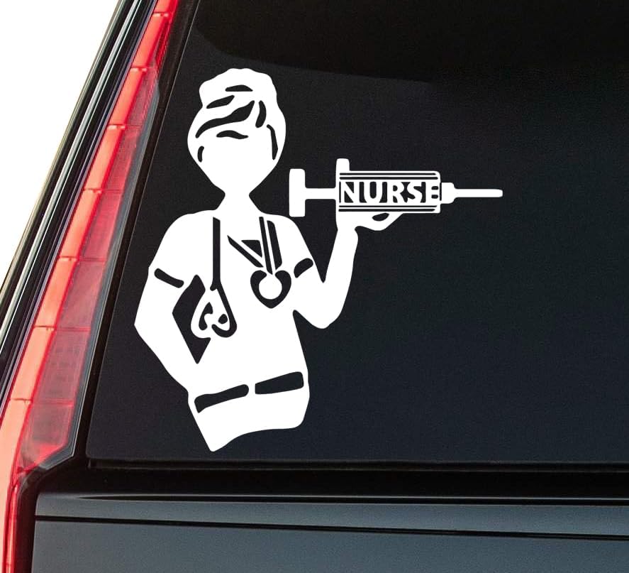 Nurse Window Vinyl Decal Sticker 6" (White), Waterproof Vinyl Decals for Many Purpose Like Cars, Trucks, Laptops, Phones, Windows and More