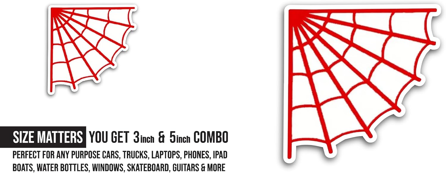 2 (Pieces) 3" and 5" Spider Web Drawing Sticker, Waterproof Vinyl Decals for Many Purpose Like Cars, Trucks, Laptops, Phones, Windows and More