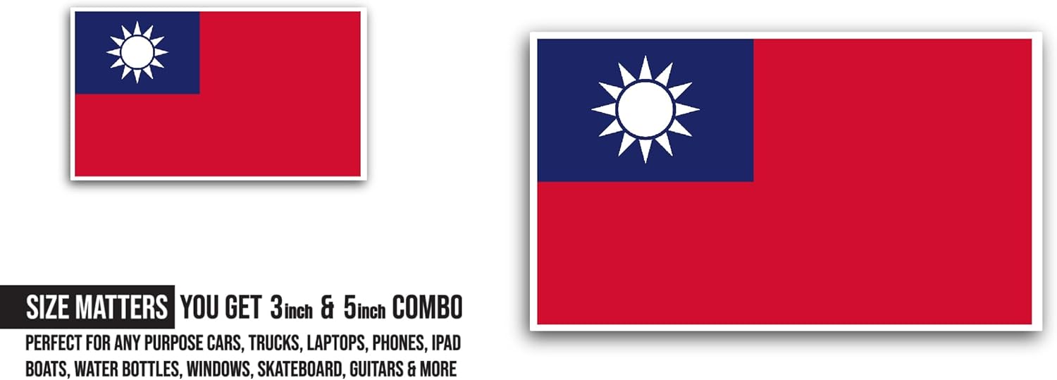 2 (Pieces) 3" and 5" Taiwan Flag Sticker, Waterproof Vinyl Decals for Many Purpose Like Cars, Trucks, Laptops, Phones, Windows and More