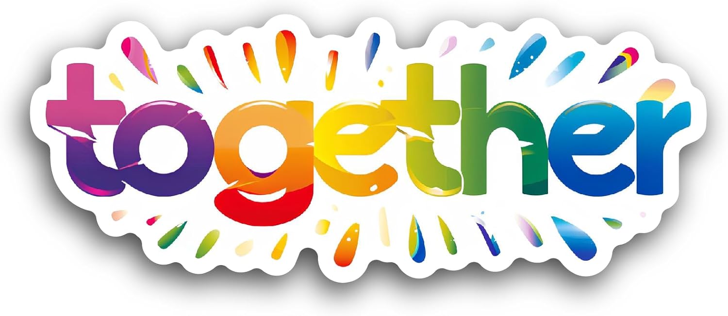 2 (Pieces) 3" and 5" Word Together Colored Text Colored Sticker, Waterproof Vinyl Decals for Many Purpose Like Cars, Trucks, Laptops, Phones, Windows and More