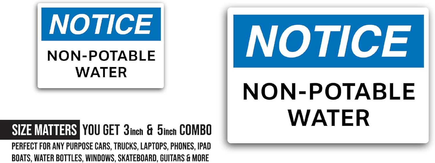 2 (Pieces) 3" and 5" Non Potable Water Sticker, Waterproof Vinyl Decals for Many Purpose Like Cars, Trucks, Laptops, Phones, Windows and More