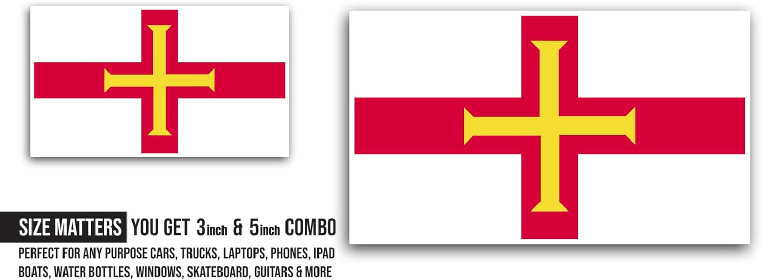 2 (Pieces) 3" and 5" Guernesy Flag Sticker, Waterproof Vinyl Decals for Many Purpose Like Cars, Trucks, Laptops, Phones, Windows and More