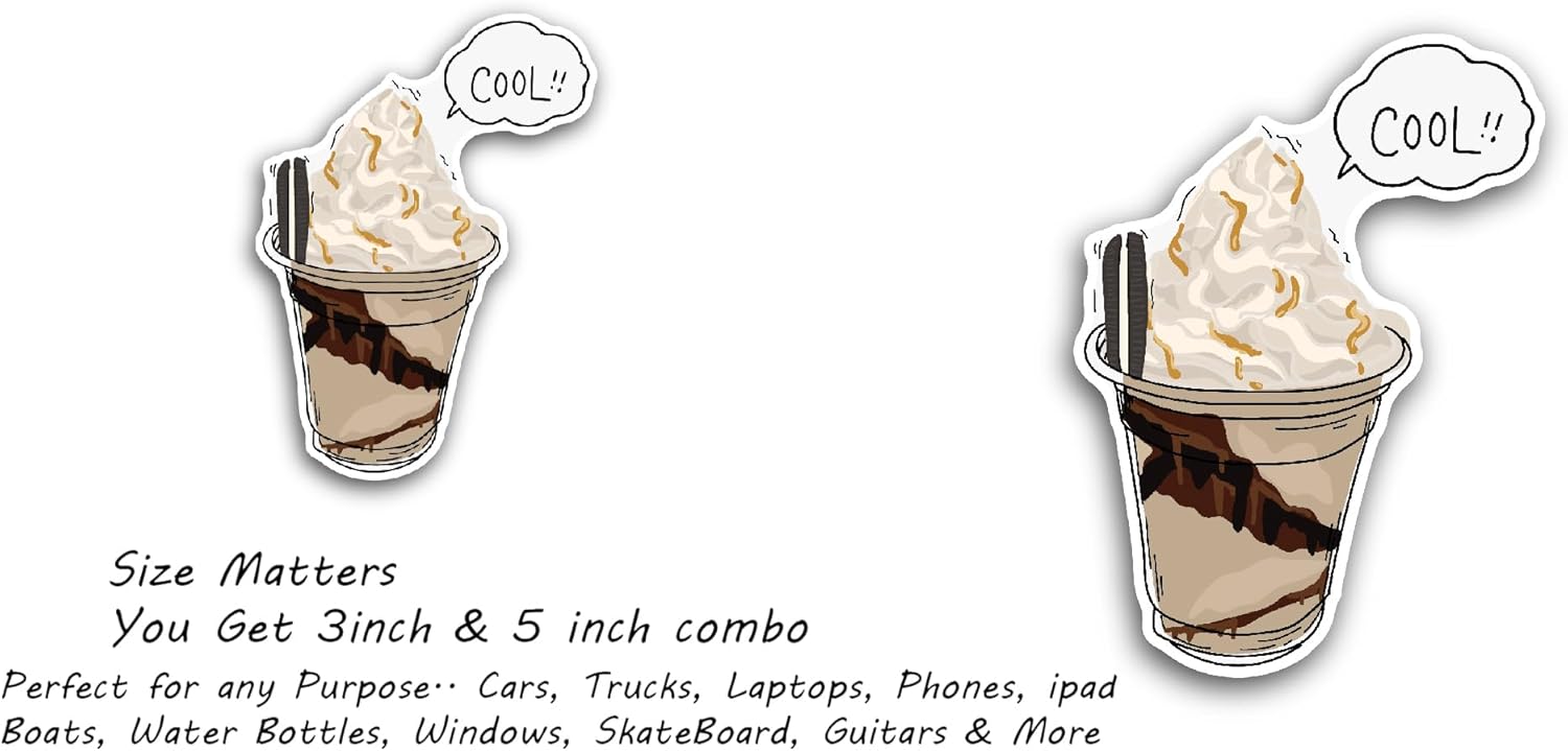 2 (Pieces) 3" and 5" Chocolate Milkshake Sticker, Waterproof Vinyl Decals for Many Purpose Like Cars, Trucks, Laptops, Phones, Windows and More
