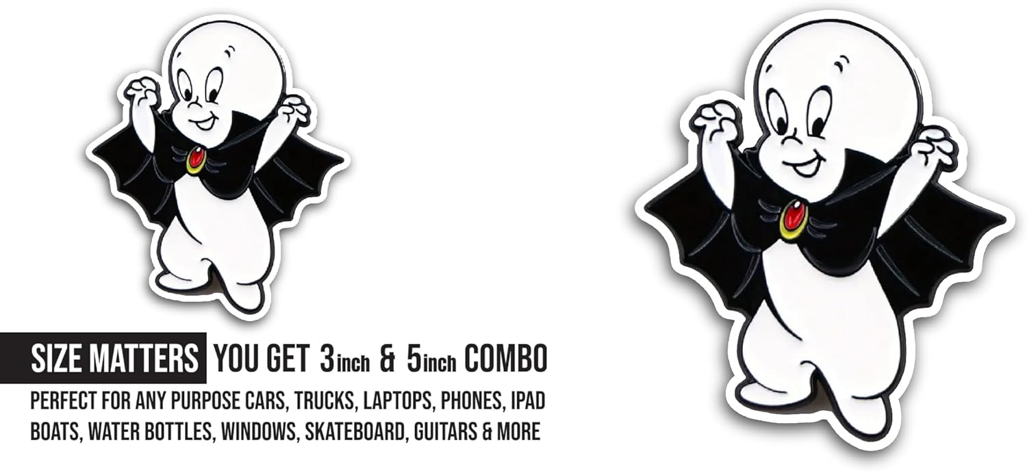 2 (Pieces) 3" and 5" Cute White Ghost Sticker, Waterproof Vinyl Decals for Many Purpose Like Cars, Trucks, Laptops, Phones, Windows and More