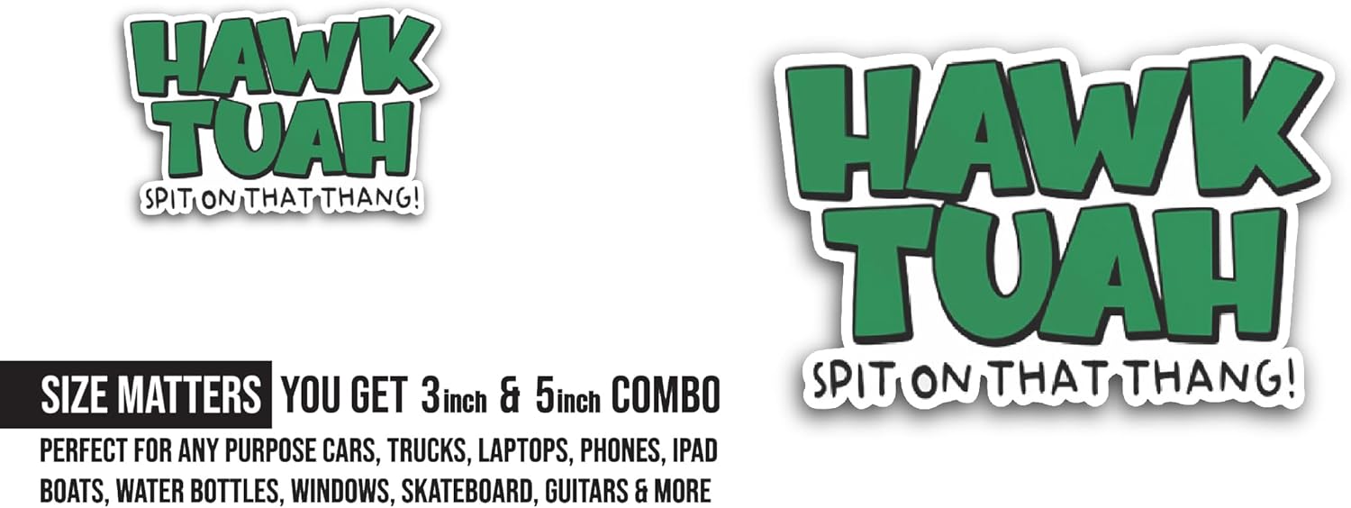 2 (Pieces) 3" and 5" Hawk Tuah Sticker, Waterproof Vinyl Decals for Many Purpose Like Cars, Trucks, Laptops, Phones, Windows and More