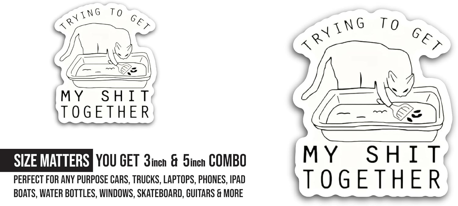 2 (Pieces) 3" and 5" Trying to Get Sticker, Waterproof Vinyl Decals for Many Purpose Like Cars, Trucks, Laptops, Phones, Windows and More