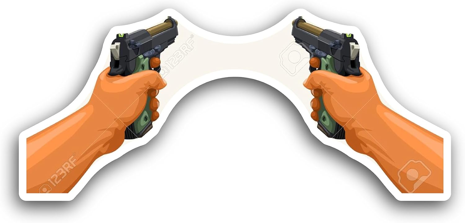 2 (Pieces) 3" and 5" Hand Holds Gun Sticker, Waterproof Vinyl Decals for Many Purpose Like Cars, Trucks, Laptops, Phones, Windows and More