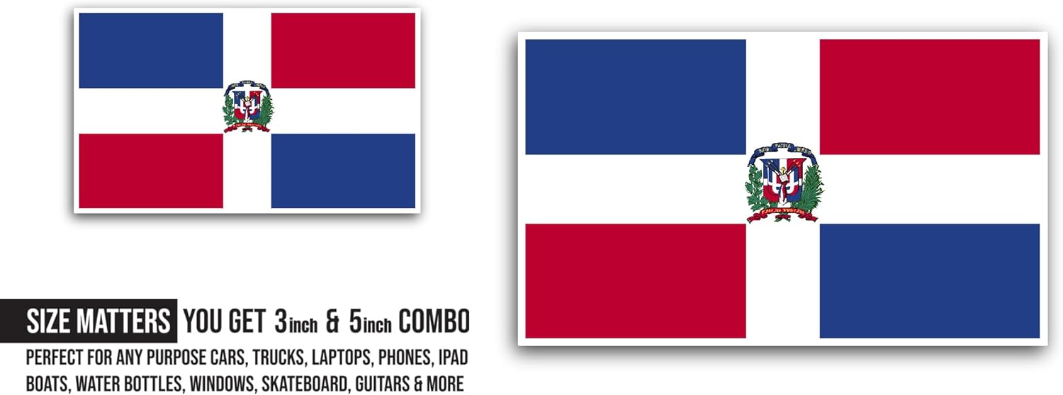 2 (Pieces) 3" and 5" Dominican Republic Sticker, Waterproof Vinyl Decals for Many Purpose Like Cars, Trucks, Laptops, Phones, Windows and More