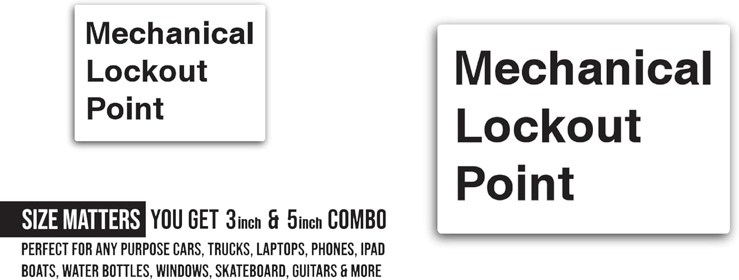 2 (Pieces) 3" and 5" Mechanical Lockout Point Sticker, Waterproof Vinyl Decals for Many Purpose Like Cars, Trucks, Laptops, Phones, Windows and More