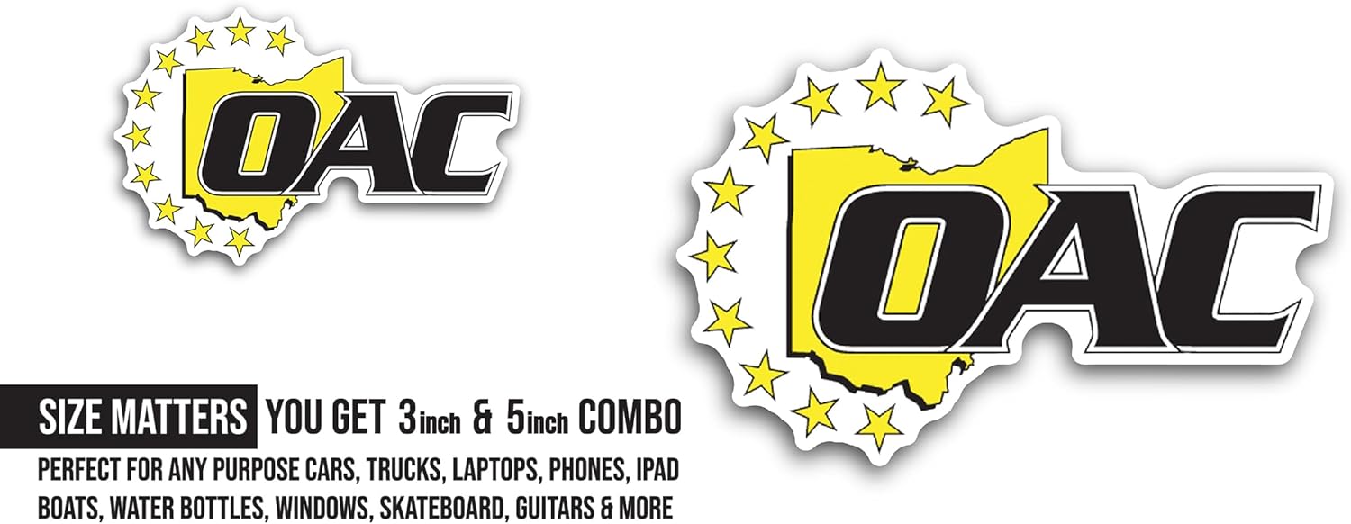 2 (Pieces) 3" and 5" Ohi0 Athletic Conference Sticker, Waterproof Vinyl Decals for Many Purpose Like Cars, Trucks, Laptops, Phones, Windows and More