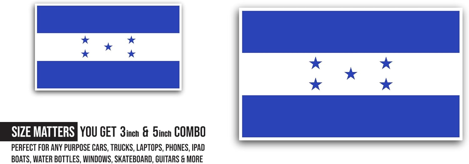 2 (Pieces) 3" and 5" Honduras Flag Sticker, Waterproof Vinyl Decals for Many Purpose Like Cars, Trucks, Laptops, Phones, Windows and More