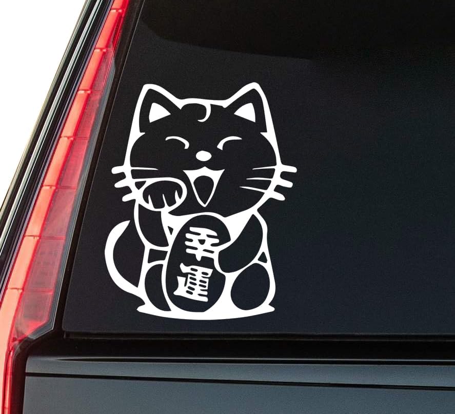 Cute Cat Window Vinyl Decal Sticker 6" (White), Waterproof Vinyl Decals for Many Purpose Like Cars, Trucks, Laptops, Phones, Windows and More