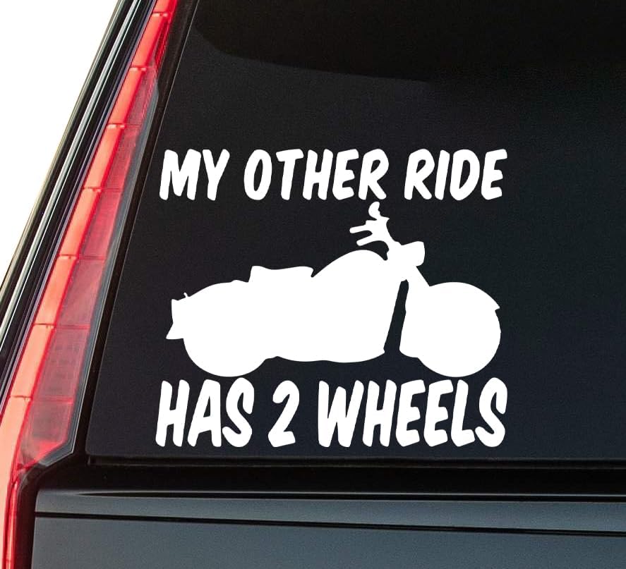 My Other Ride Has Two Wheels Window Vinyl Decal Sticker 6" (White), Waterproof Vinyl Decals for Many Purpose Like Cars, Trucks, Laptops, Phones, Windows and More