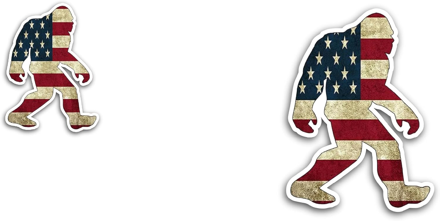 2 (Pieces) 3" and 5" Bigf00t USA Flag Sticker, Waterproof Vinyl Decals for Many Purpose Like Cars, Trucks, Laptops, Phones, Windows and More