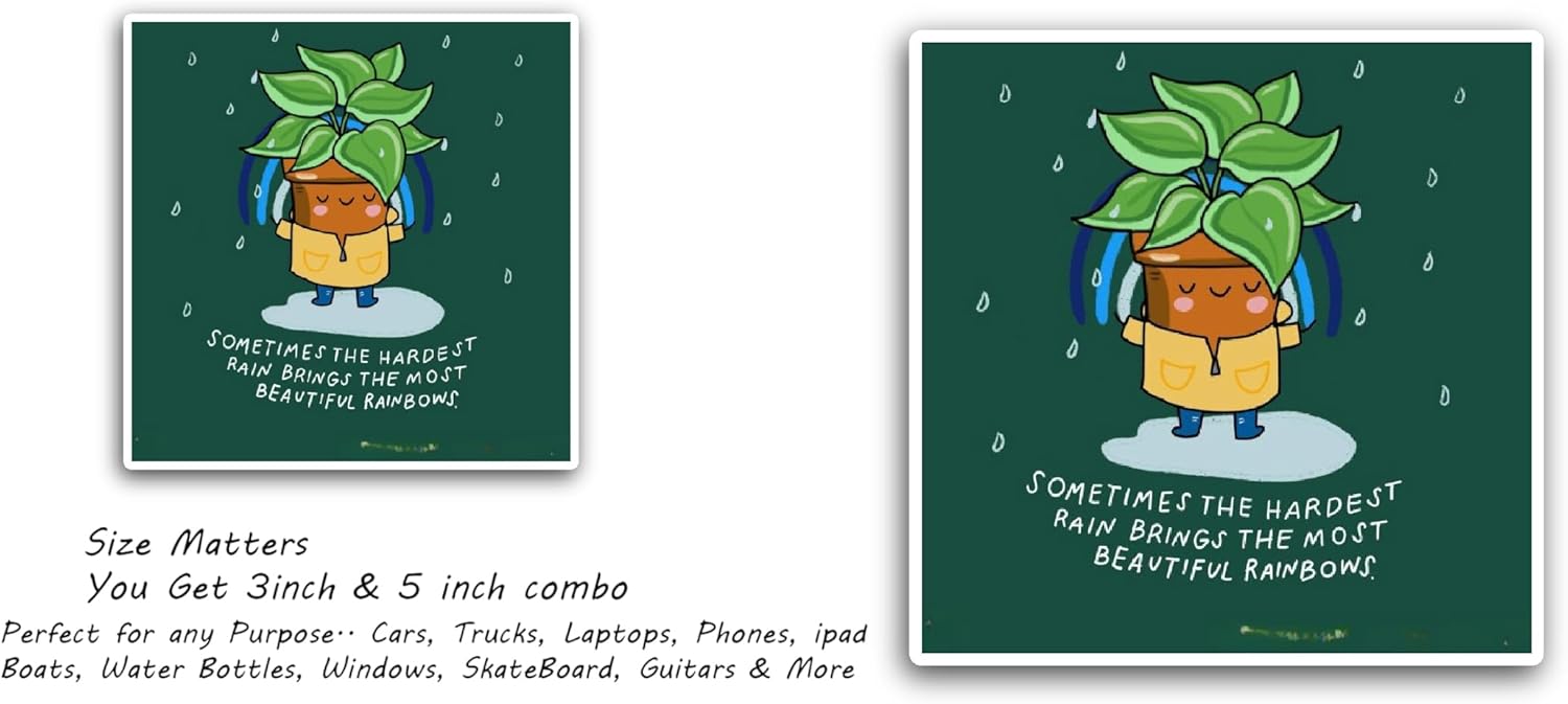 2 (Pieces) 3" and 5" Sometimes The Hardest Rain Text Sticker, Waterproof Vinyl Decals for Many Purpose Like Cars, Trucks, Laptops, Phones, Windows and More